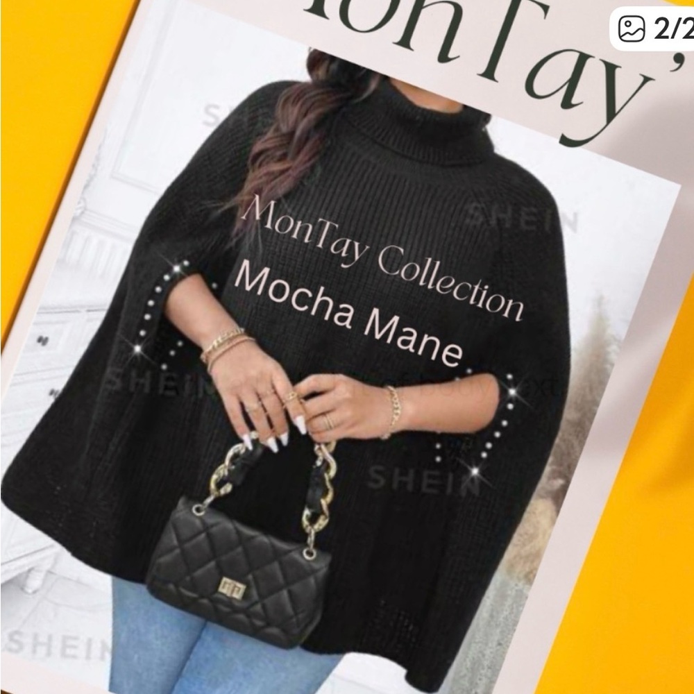 Black Poncho Sweater with pearls